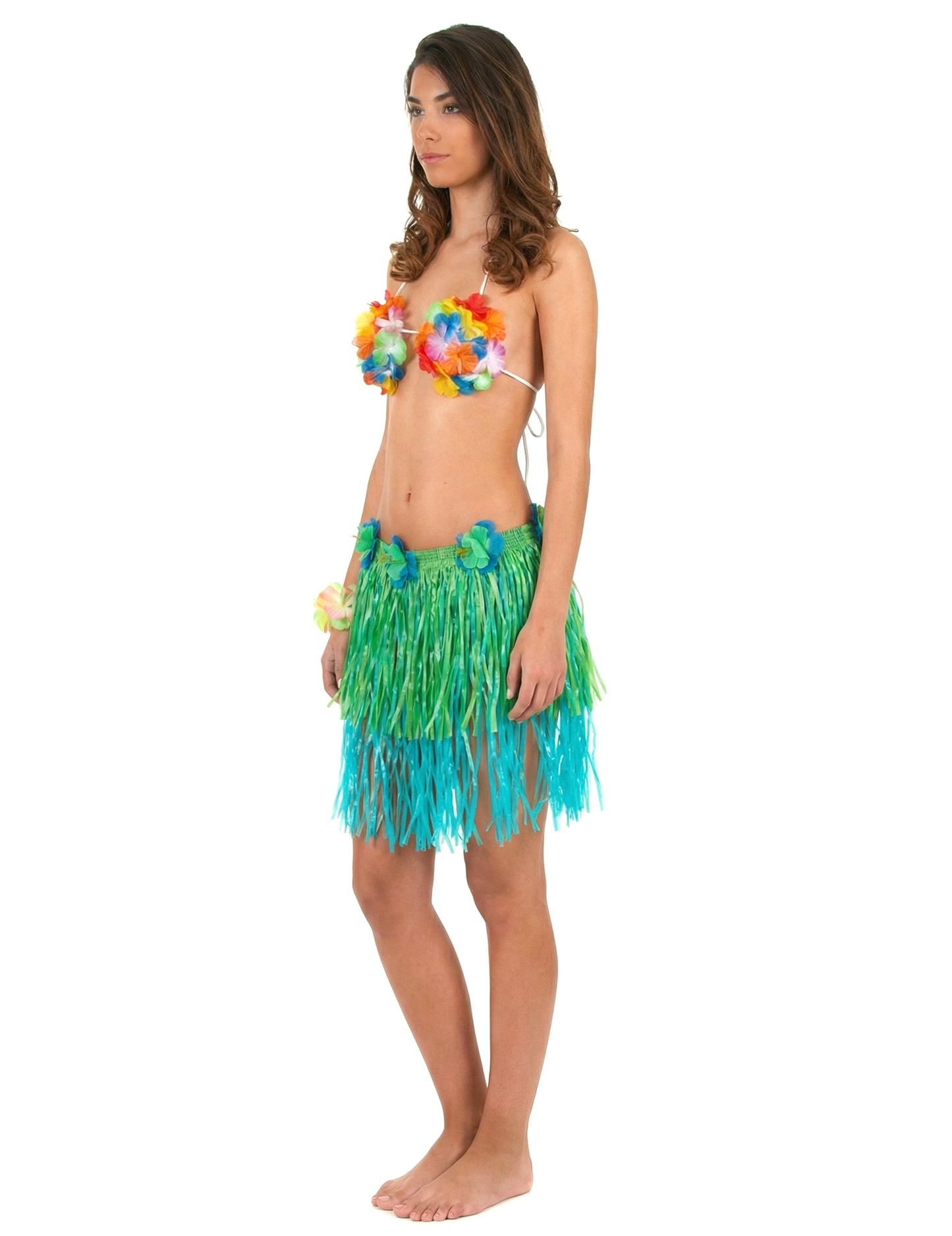 Vue de profil de la jupe hawaïenne courte pour adulte