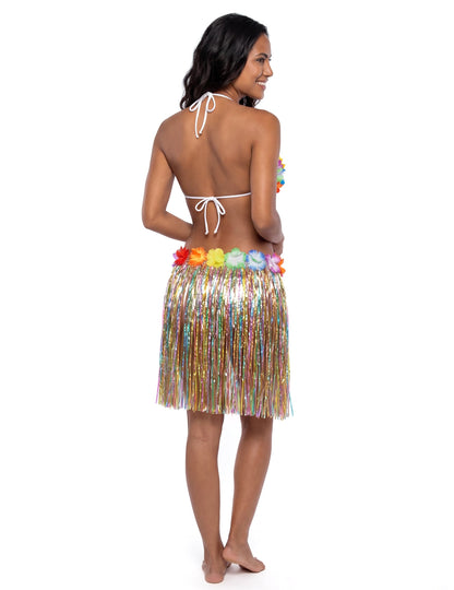 Vue de dos de la jupe hawaïenne pour adulte multicolore