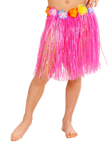 Fustă hawaiană roz cu centuri de flori pentru copii