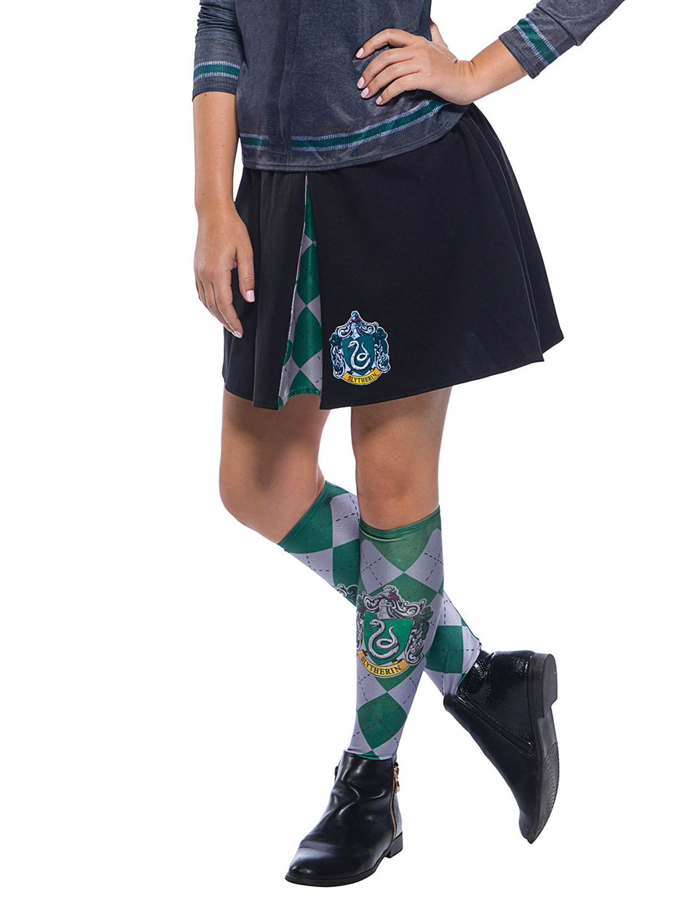 Fustă Harry Potter™ pentru adult neagră cu blazon și model în carouri verde și gri