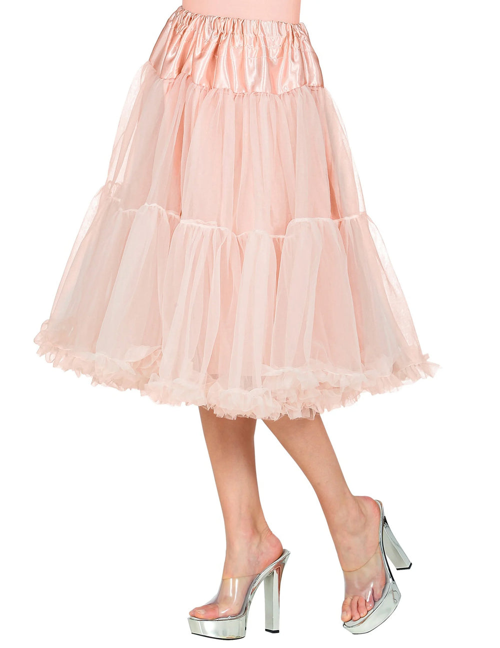 Vue de profil du jupon en tulle pour femme beige rosé