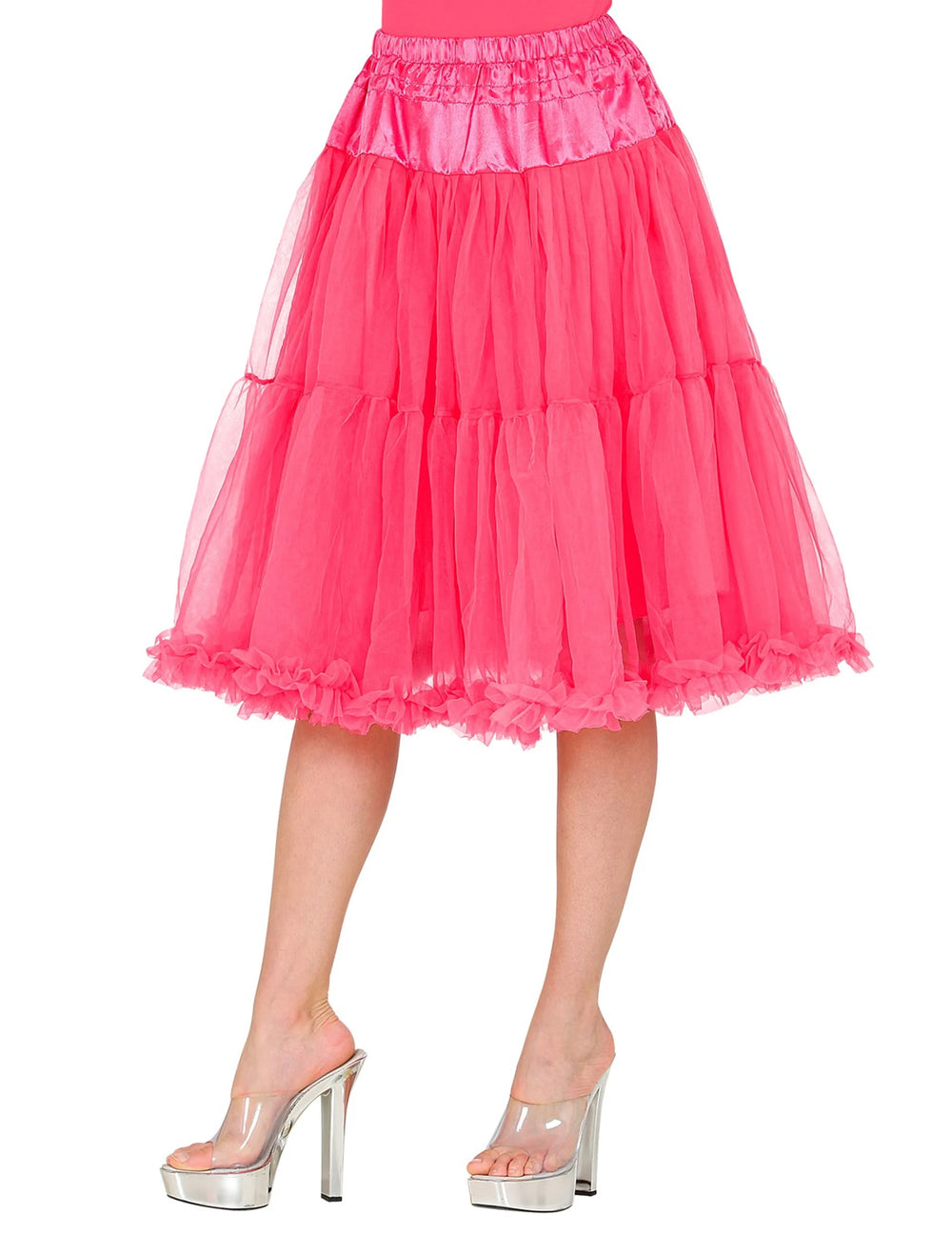 Vue de profil du jupon en tulle rose 65 cm