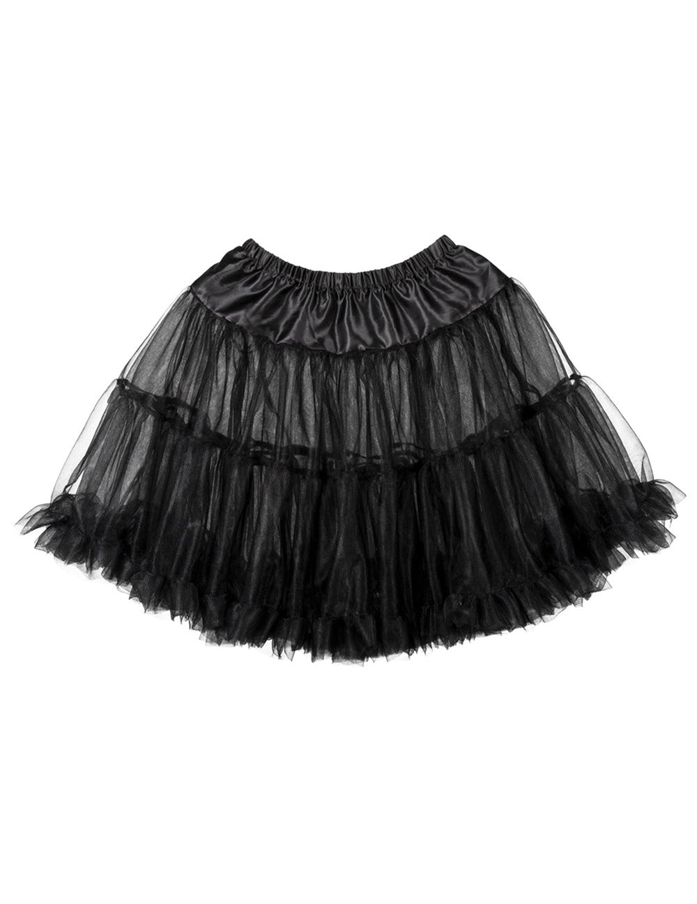 Vue à plat du jupon mi-long noir pour femme