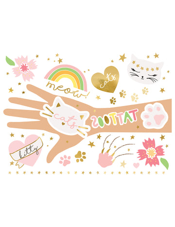 Set de 12 tatuaje temporare colorate cu pisicuțe