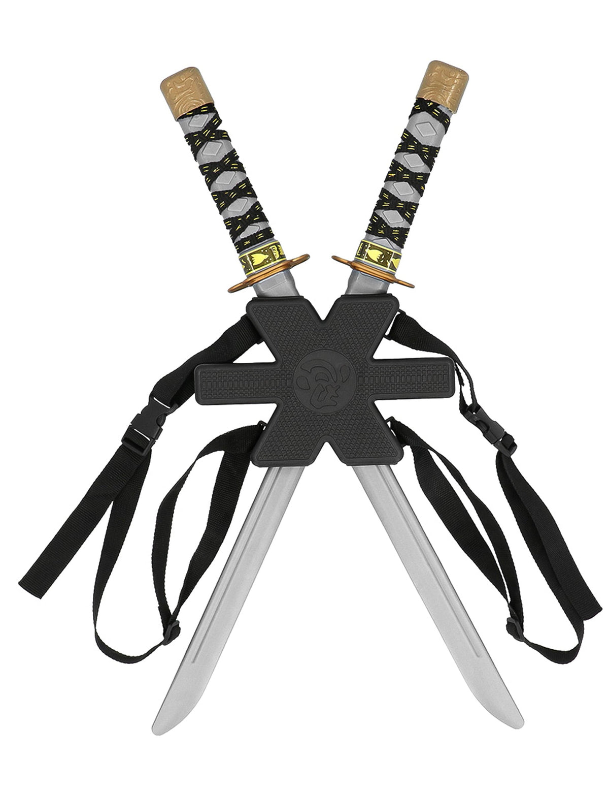 Vue de face du Kit 2 sabres ninja avec support