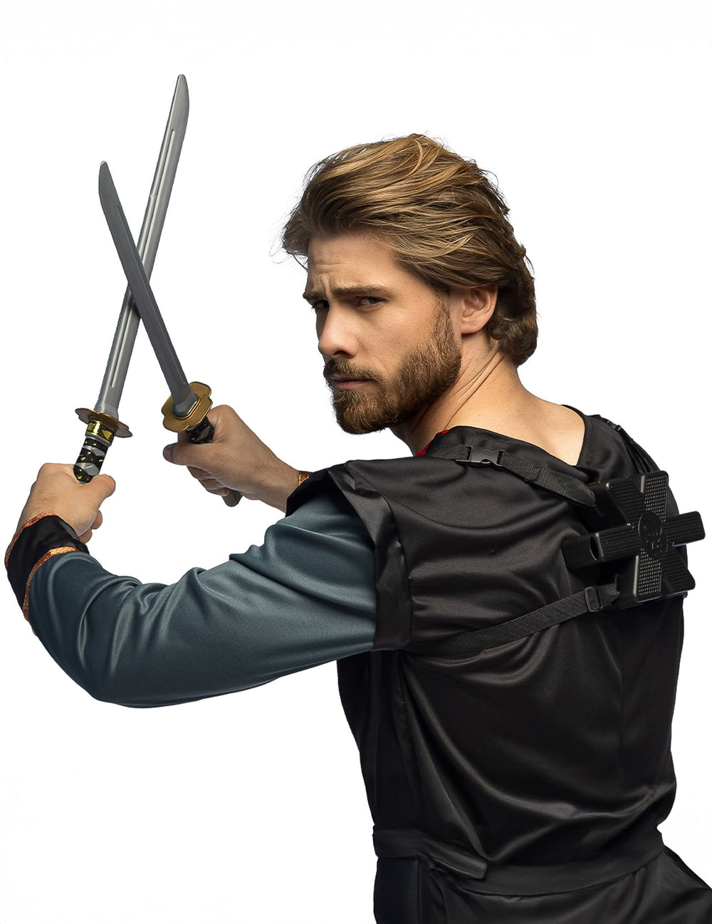 Kit 2 sabres ninja avec support pour adulte gris et noir