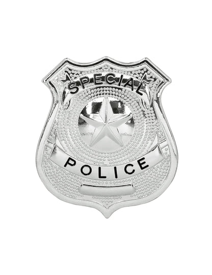 Vue de face du badge argenté du kit 3 accessoires policier