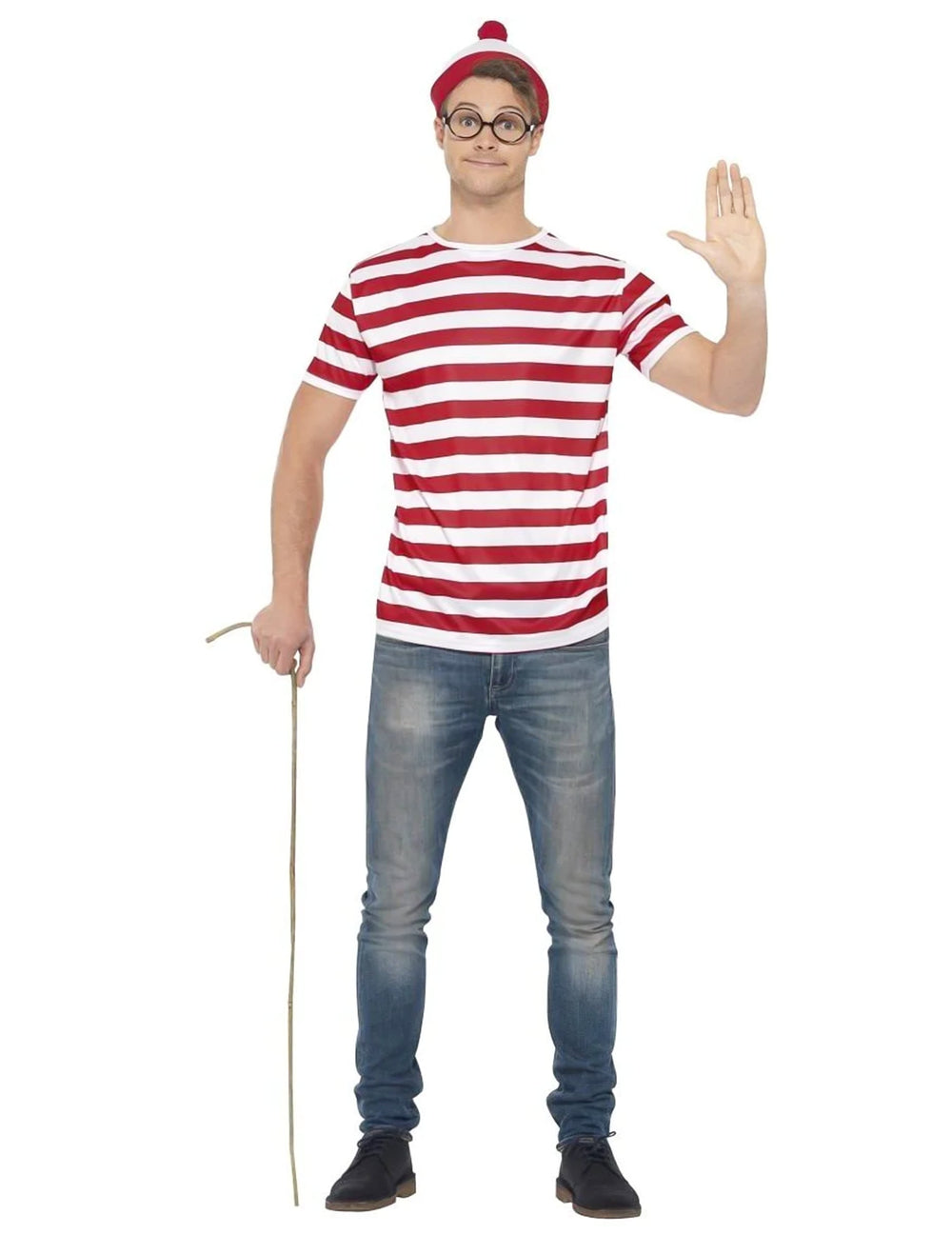 Kit accessoires Où est Charlie™ pour adulte rayé rouge et blanc avec bonnet et lunettes