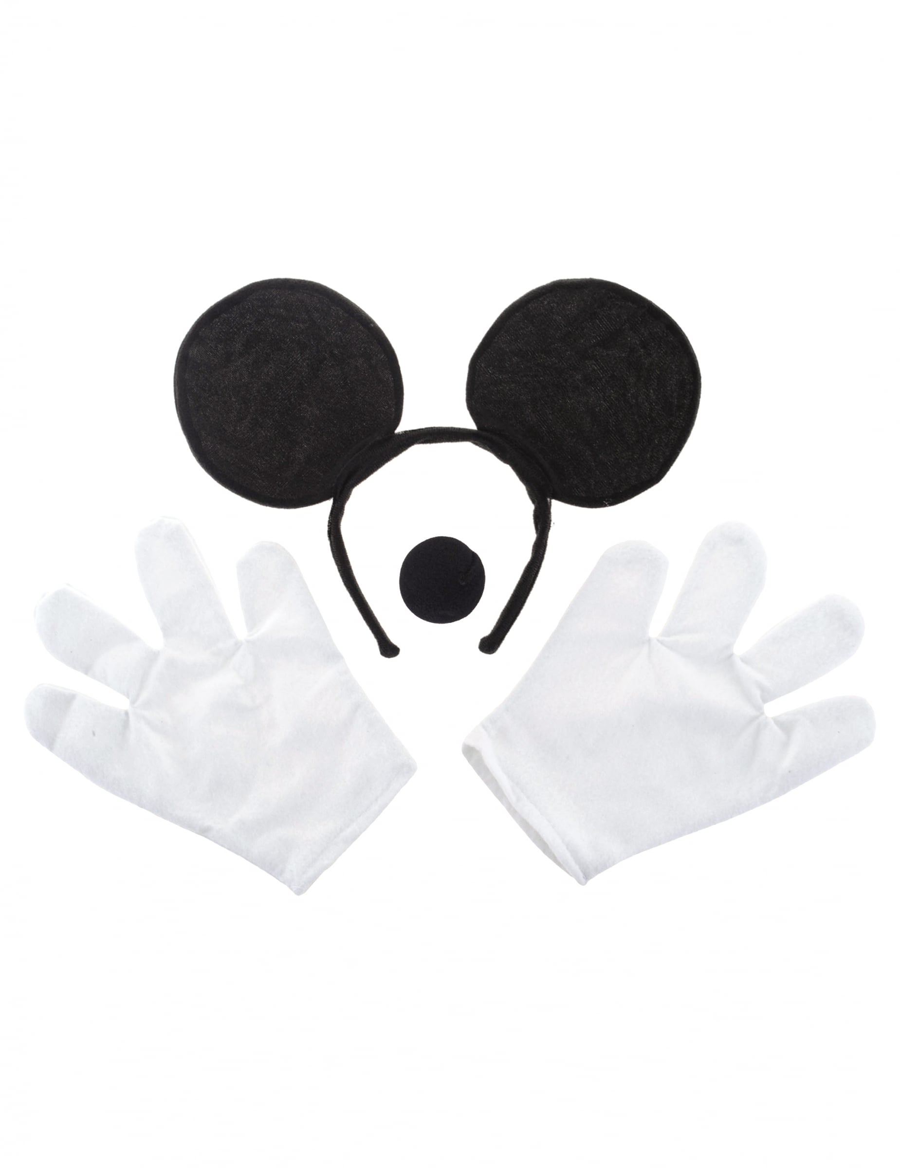 Détail des oreilles, du nez et des gants du kit accessoires souris pour adulte