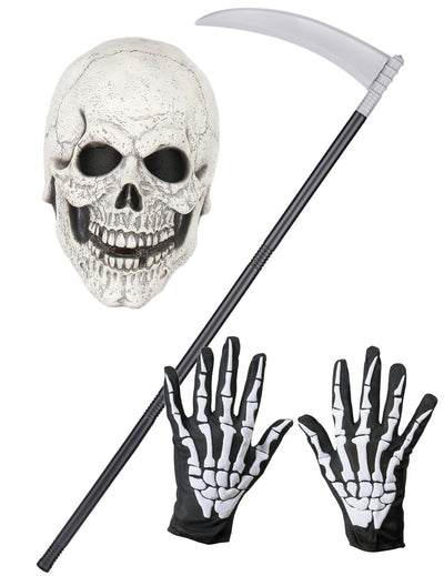 Kit accessoires squelette pour adulte noir et blanc avec masque, faux et gants