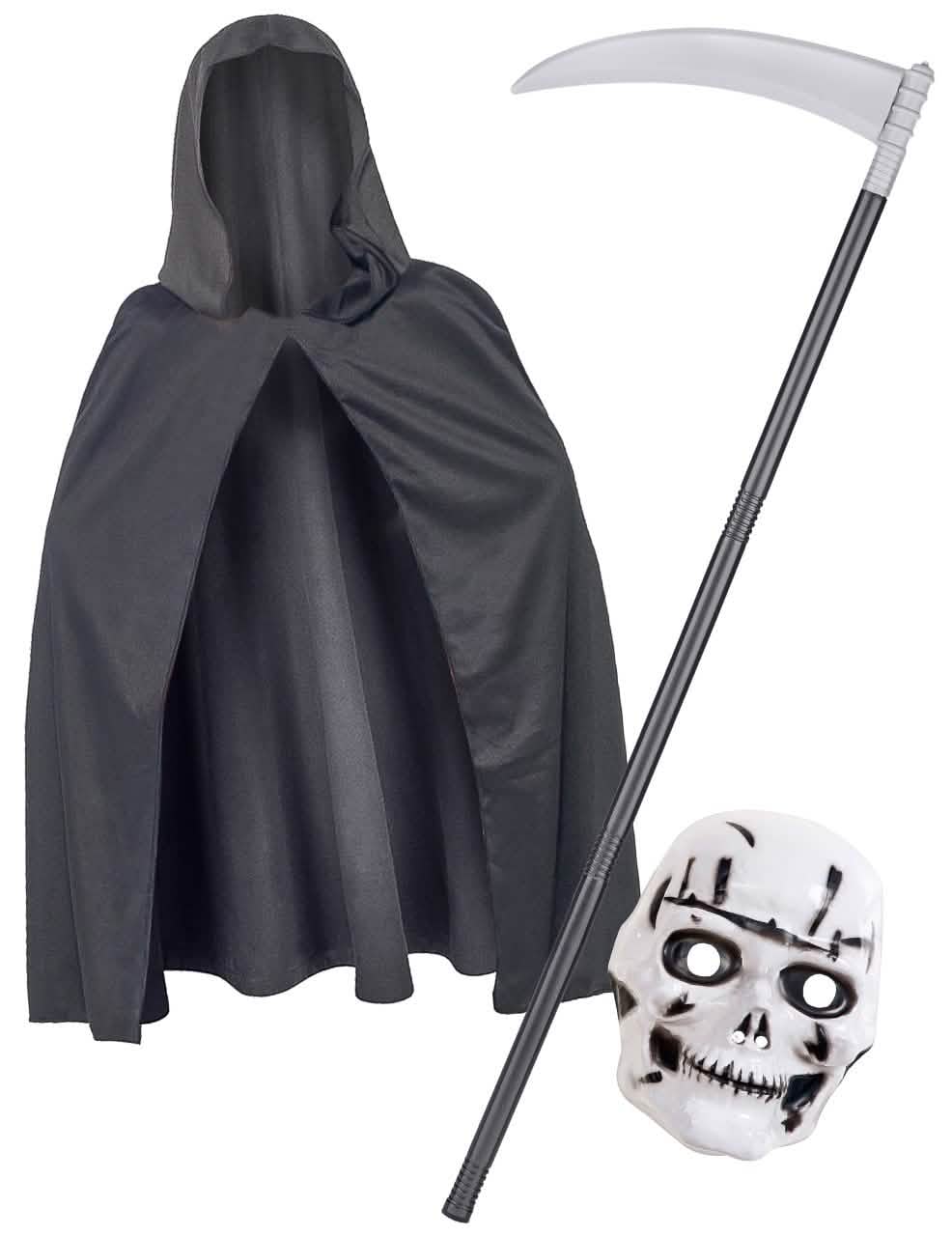 Kit accesorii schelet pentru copil alb și negru cu pelerină mască și fals