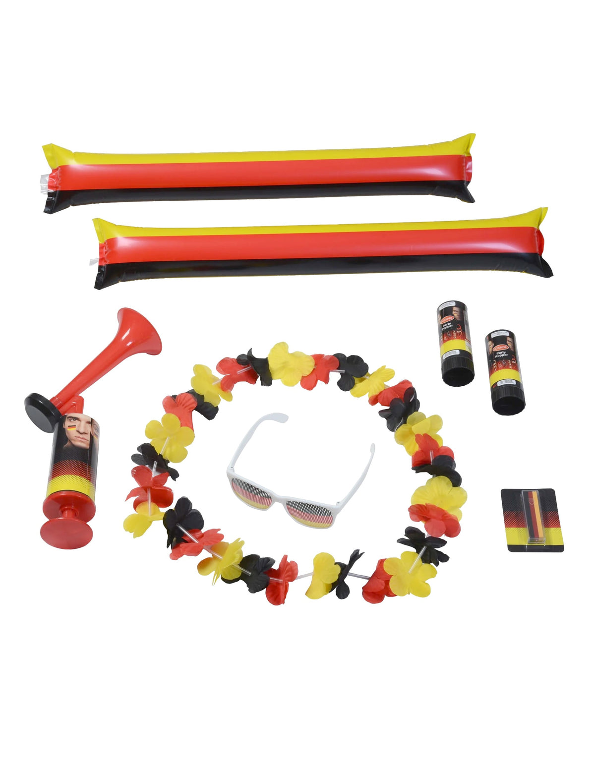 Kit d'accessoires Allemagne pour supporter noir rouge jaune avec lunettes et maquillage