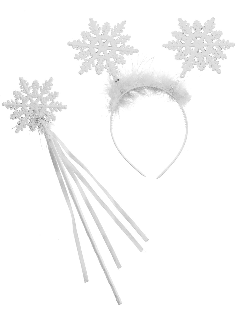 Kit ange des neiges pour enfant blanc avec serre-tête et baguette flocon