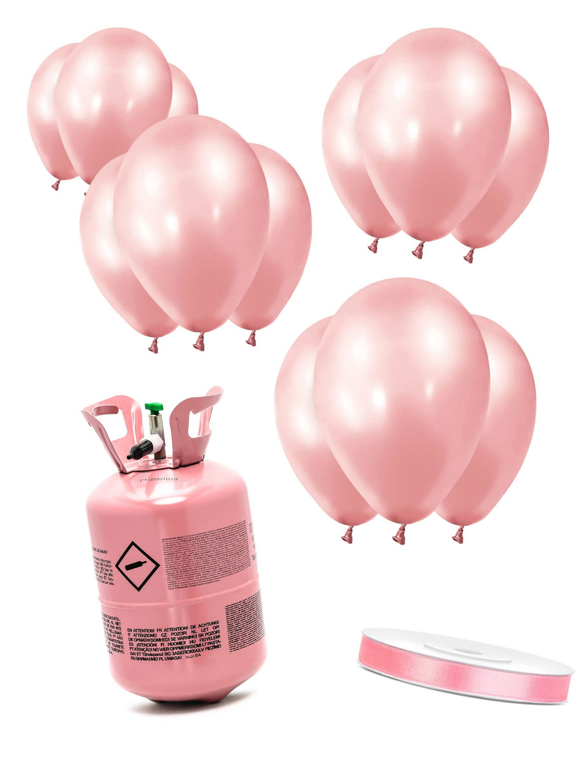 Kit de butelie cu heliu cu 12 baloane rose gold și panglică din satin