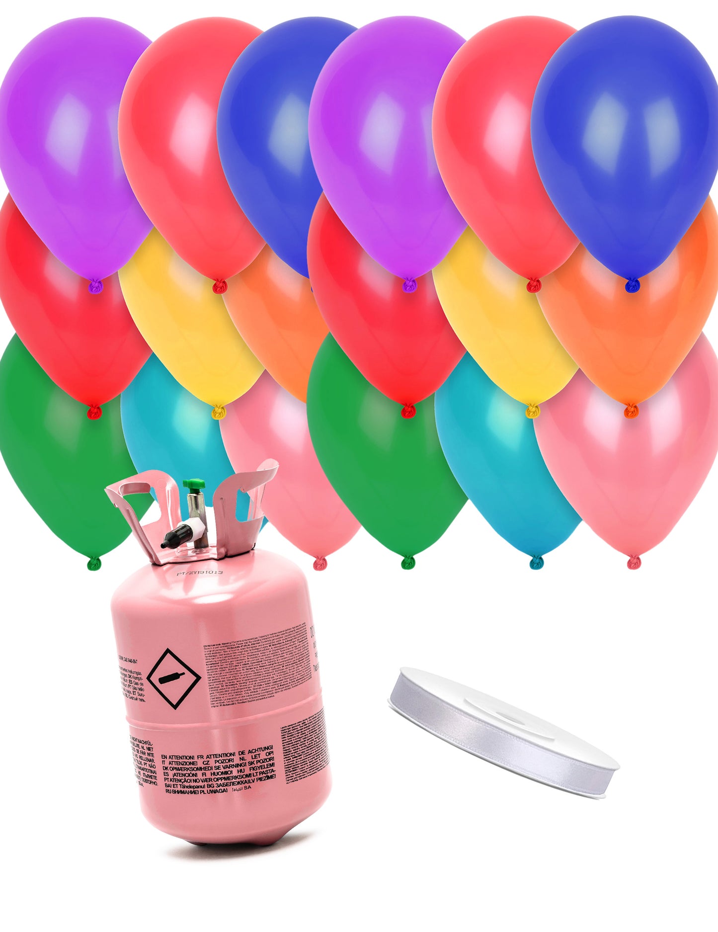Kit cu butelie de heliu, 24 baloane multicolore și panglică