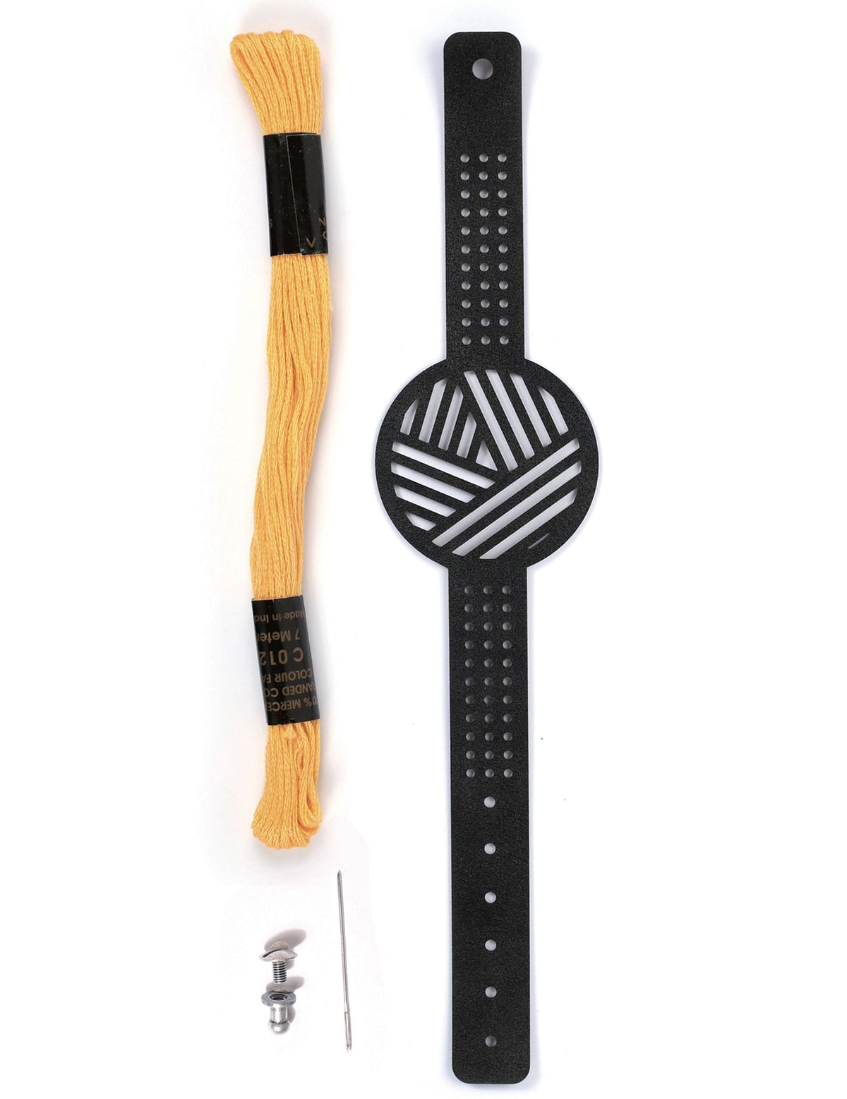 Contenu détaillé du kit bracelet à broder motifs géométriques pour adulte