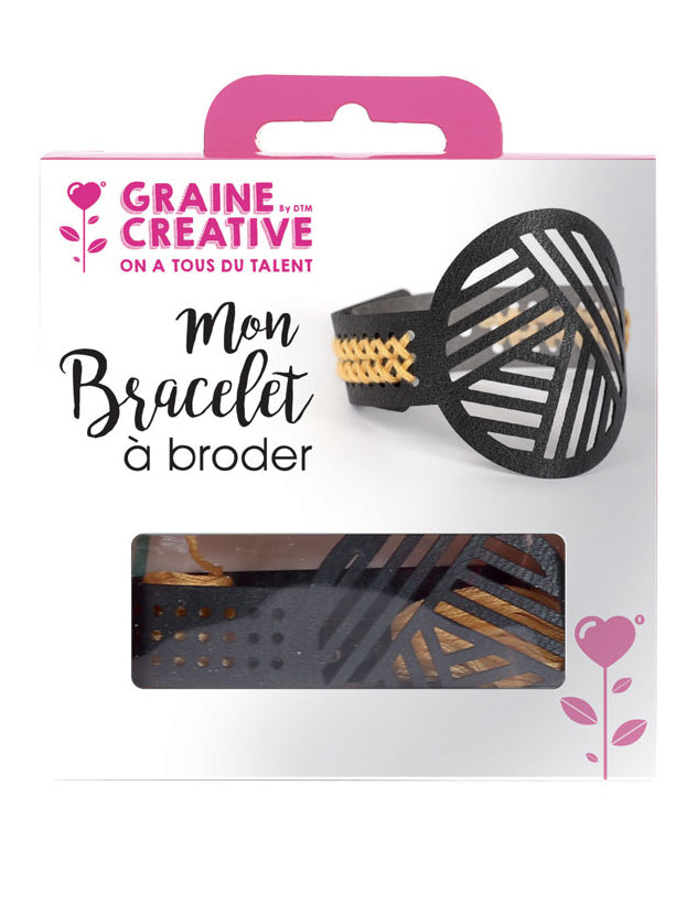 Kit bracelet à broder motifs géométriques pour adulte cuir noir