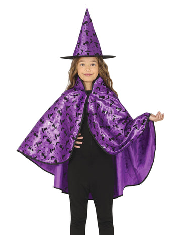 Kit cape et chapeau de sorcière lilas enfant