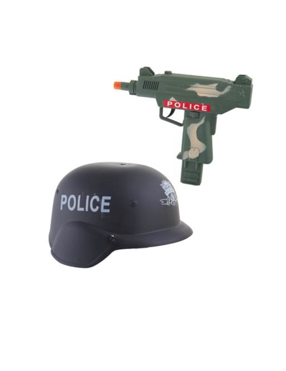 Cască neagră și mitralieră camuflaj din kitul cască și mitralieră de poliție