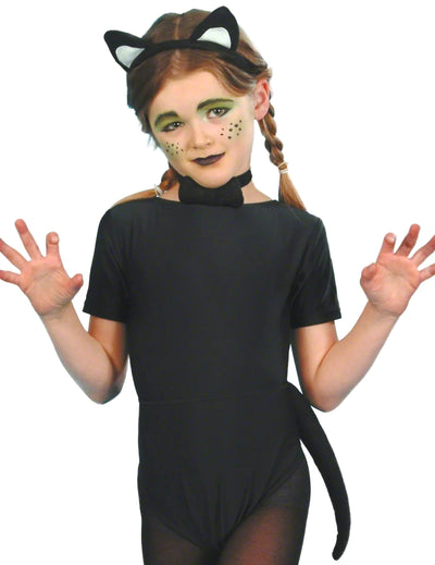 Kit de chat pour enfant noir avec oreilles, nœud papillon et queue