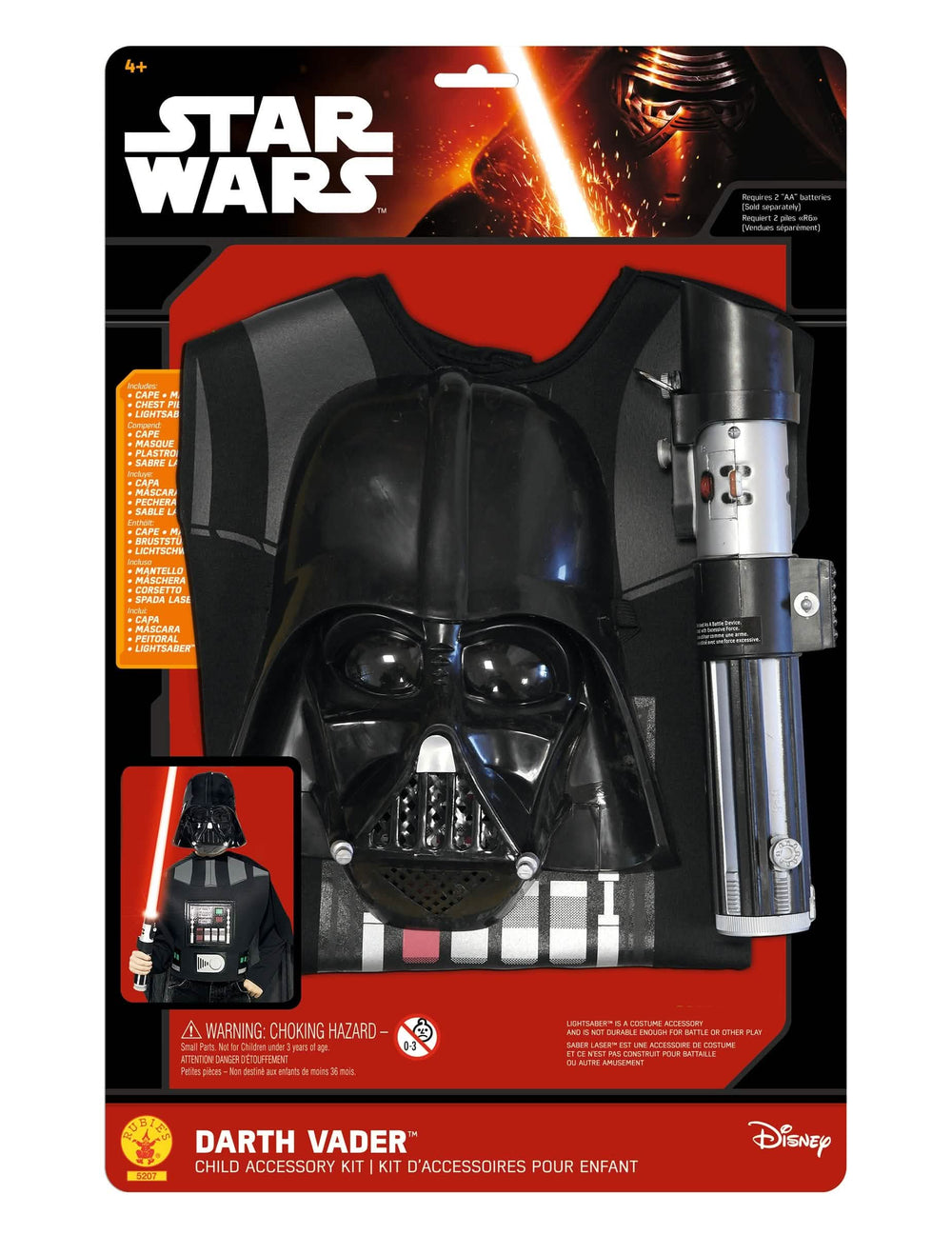 Vederea ambalajului cu accesoriile kitului Darth Vader pentru copil