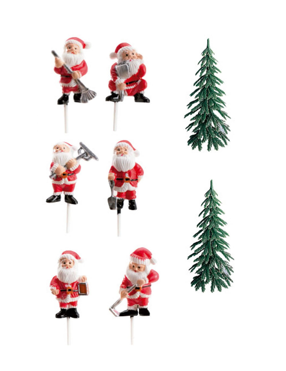 Kit de décoration de bûche figurines Père Noël pour gâteau rouge et vert
