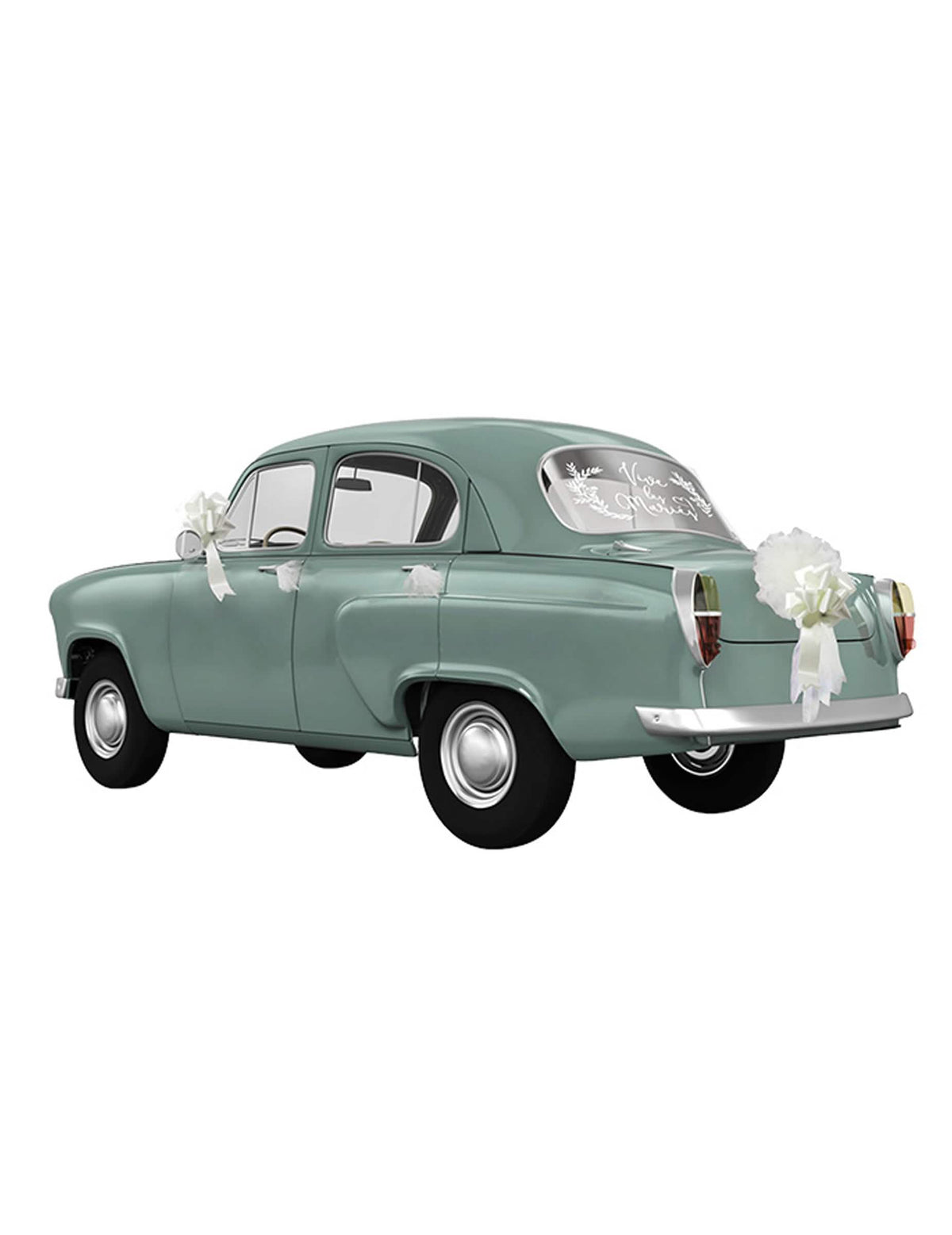 Kit de décoration pour voiture vive les mariés pour mariage blanc en tulle