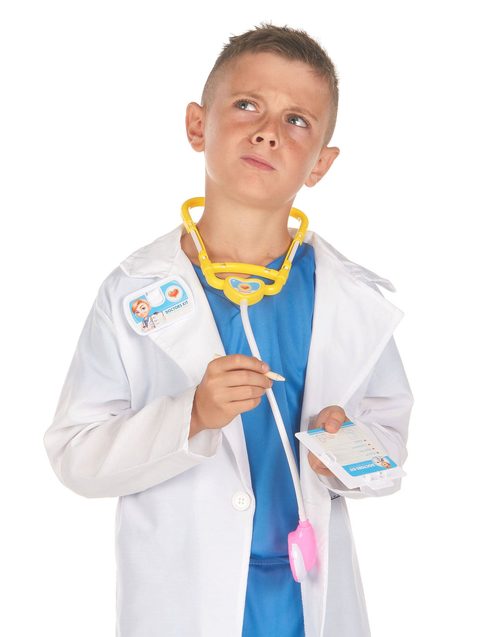 Vue de face du Kit de docteur pour enfant 10 pièces bleu