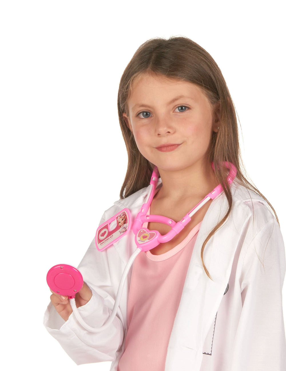 Gros plan sur le stéthoscope rose du kit de docteur pour enfant