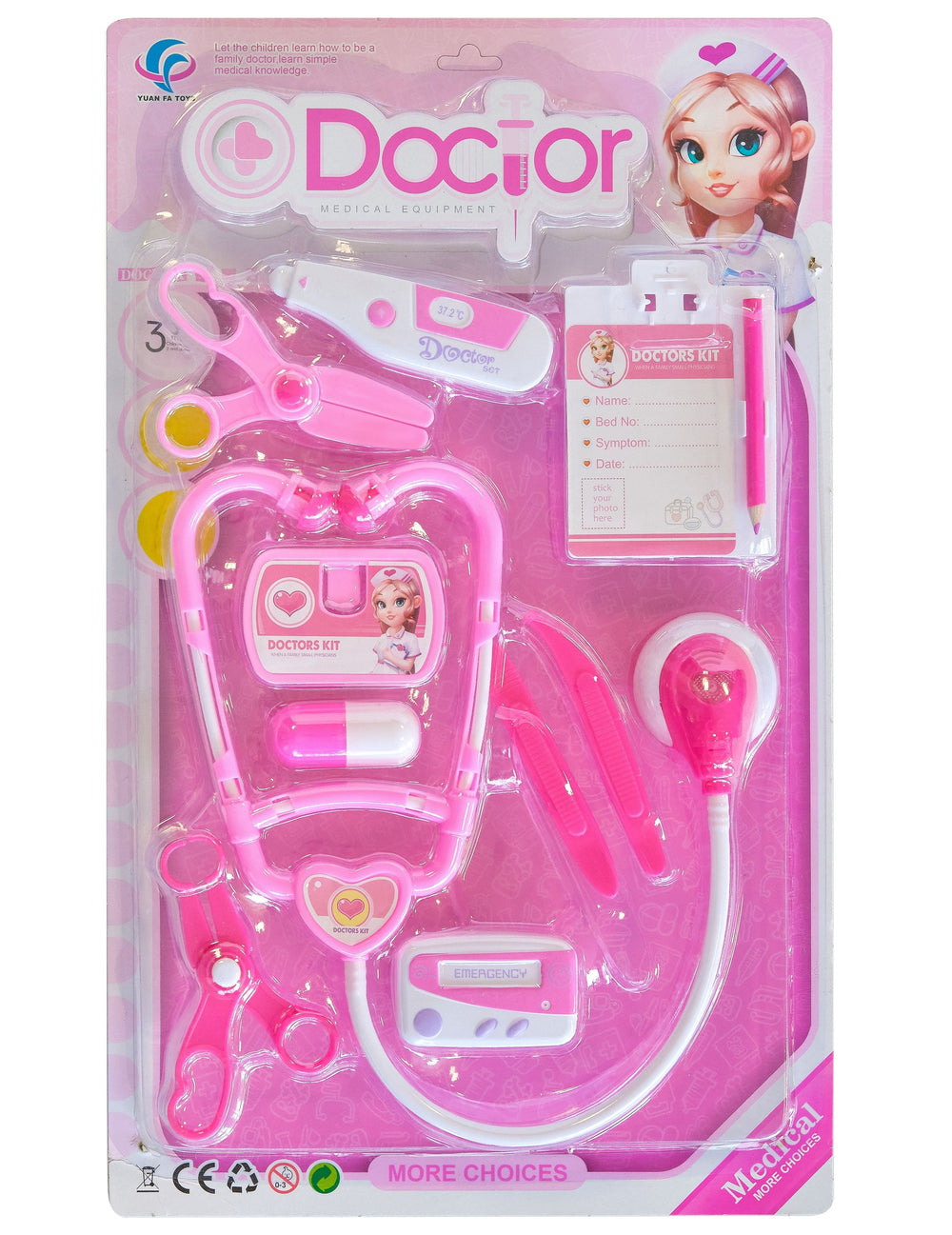 Vue d'ensemble de l'emballage du Kit de docteur pour enfant rose