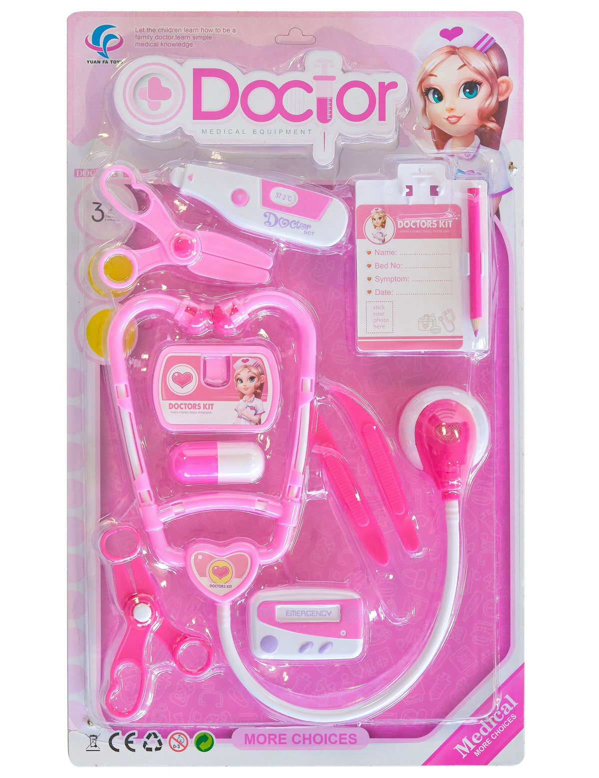 Vue d'ensemble de l'emballage du Kit de docteur pour enfant rose