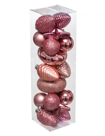 Set de decorațiuni pentru brad roz auriu, 18 piese 