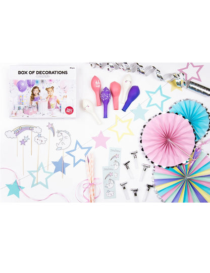 Set de decorațiuni pentru aniversare cu unicorn, 35 de piese, cu baloane și rozete