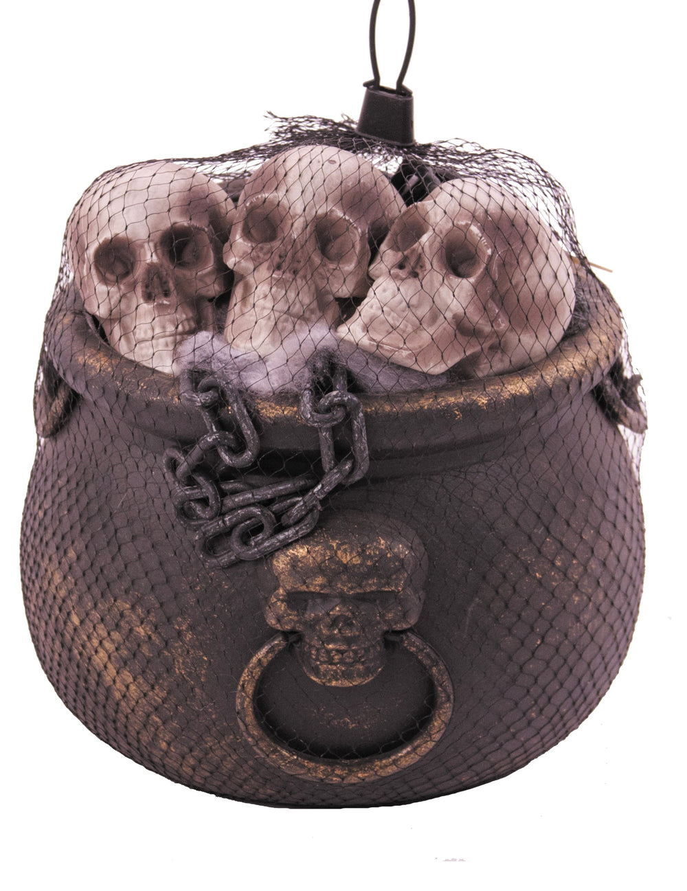 Chaudron avec 12 pièces pour décoration d'Halloween noir avec têtes de mort et filet