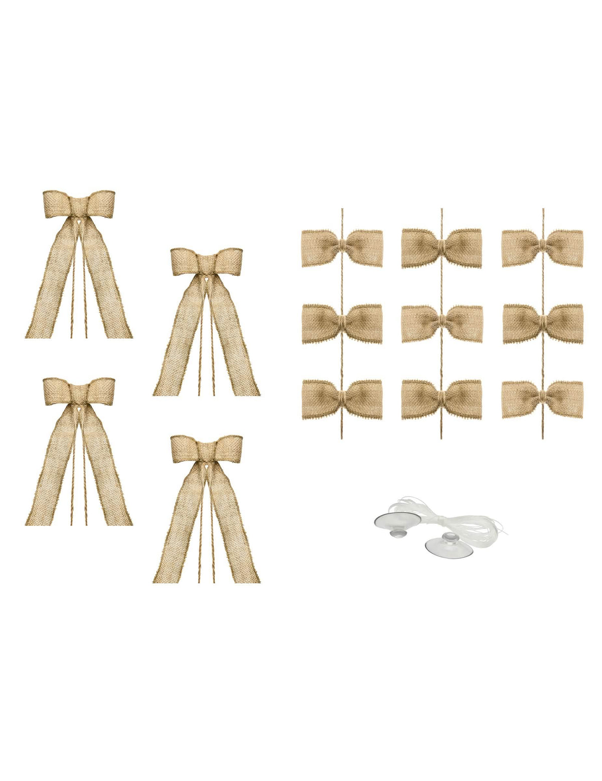 Kit de decorare pentru mașina de nuntă boho pentru nuntă, din iută, cu fundițe și ventuze