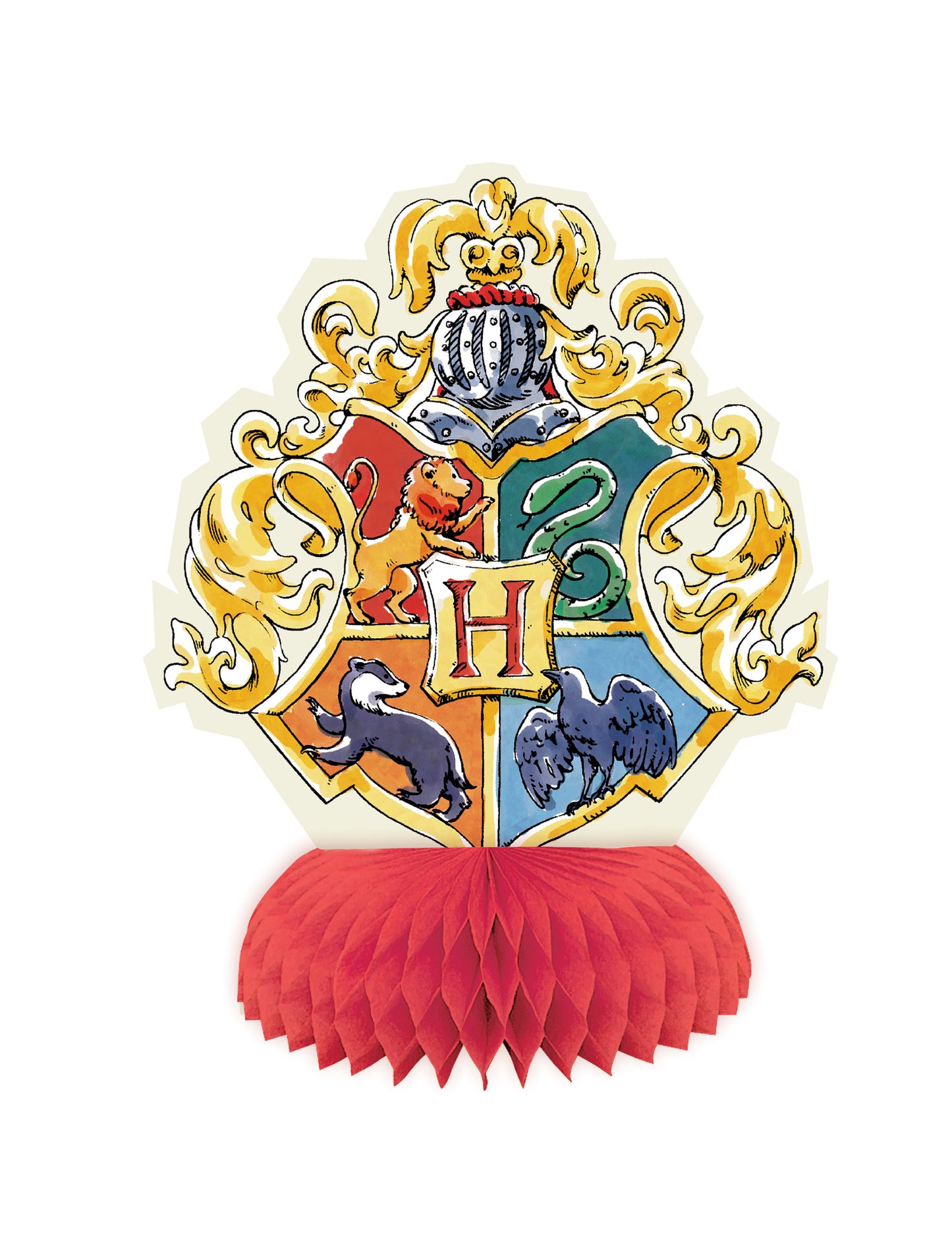 Centre de table alvéolé avec blason de Poudlard du kit décorations 7 pièces Harry Potter