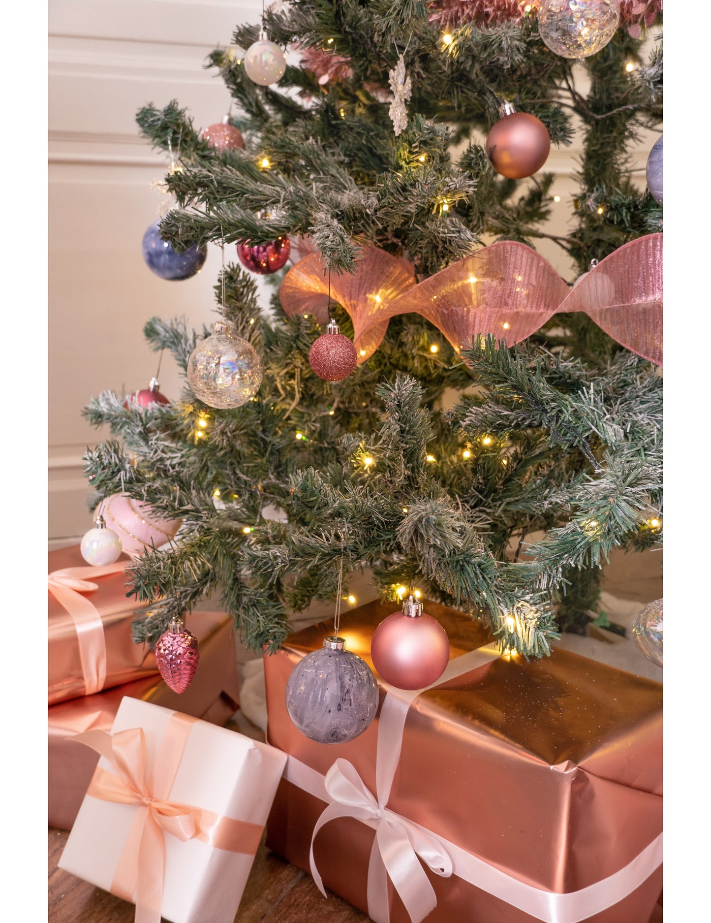 Set de decorațiuni pentru brad roz auriu, 18 piese 