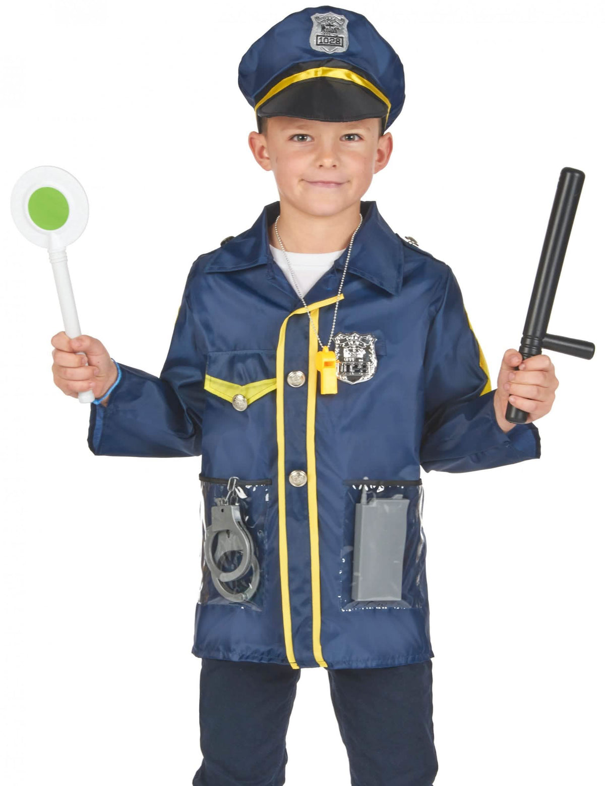 Set costum și accesorii de polițist pentru copil albastru cu fluier și baston