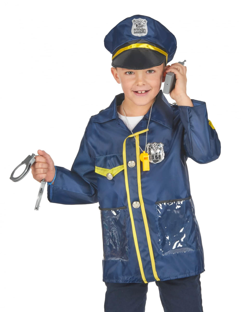 cătușe și walkie-talkie din kitul de costum și accesorii de polițist pentru copil