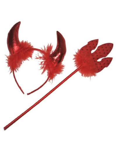 Kit diablesse pour adulte rouge avec cornes et trident à plumettes