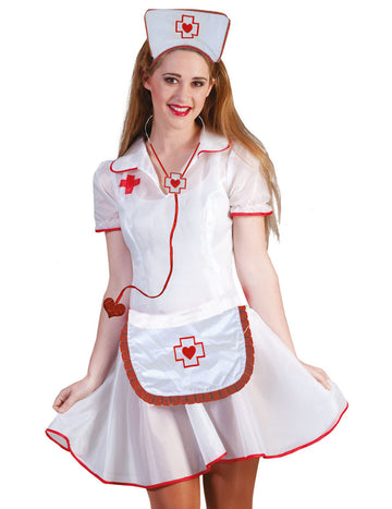 Kit infirmière pour femme blanc et rouge avec coiffe et stéthoscope