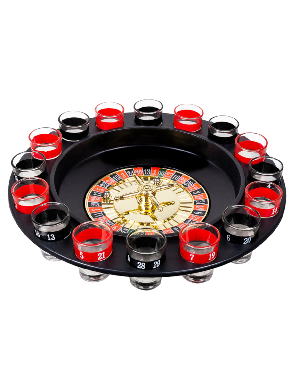Kit jeu apéro roulette pour adulte noir et rouge avec verres à shot