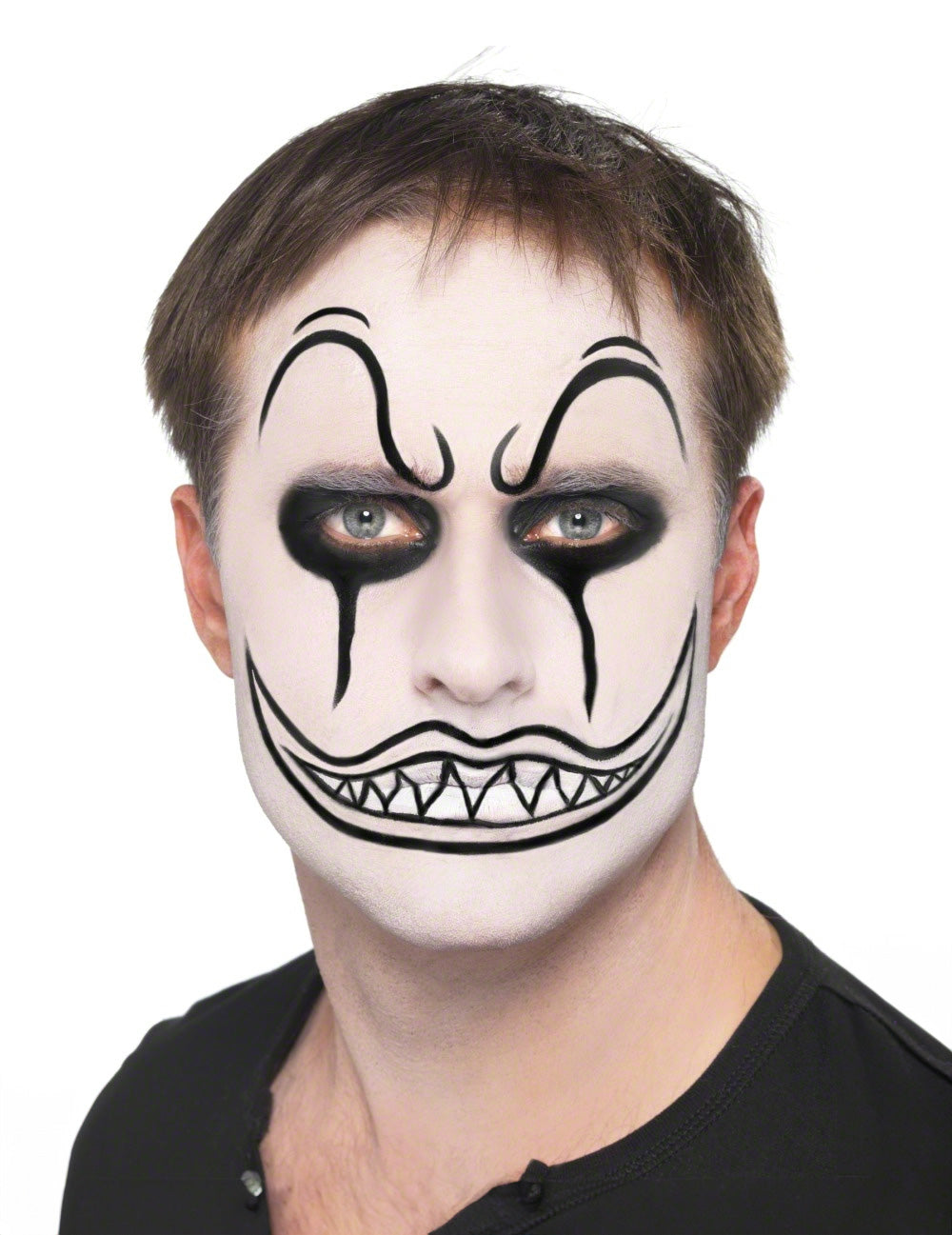 Exemple de maquillage de clown noir et blanc du kit maquillage clown pour adulte
