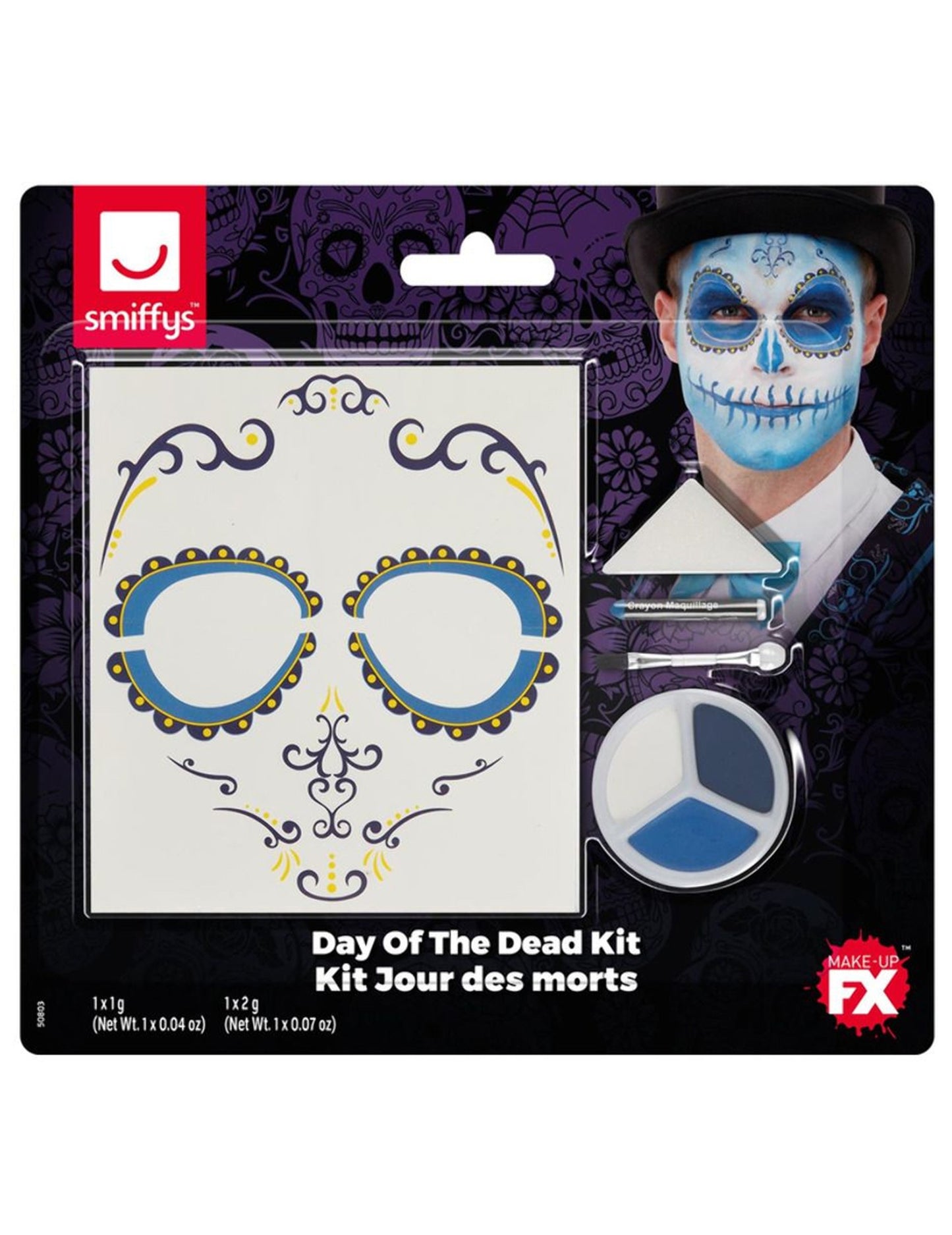 Make -up Kit și Tatoo Dia de los Muertos Blue Adult