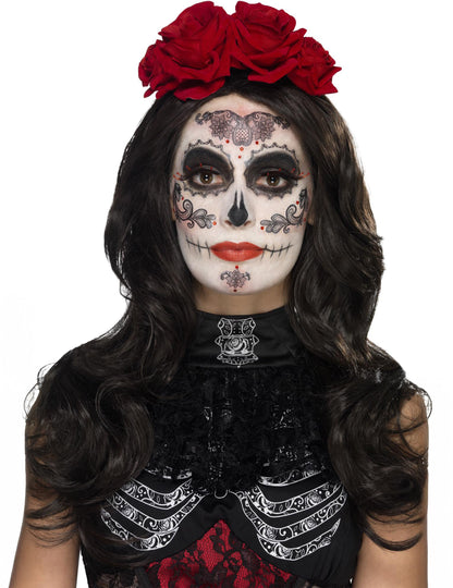 Kit de machiaj glamour cu genele false și bijuterii Dia de los Muertos