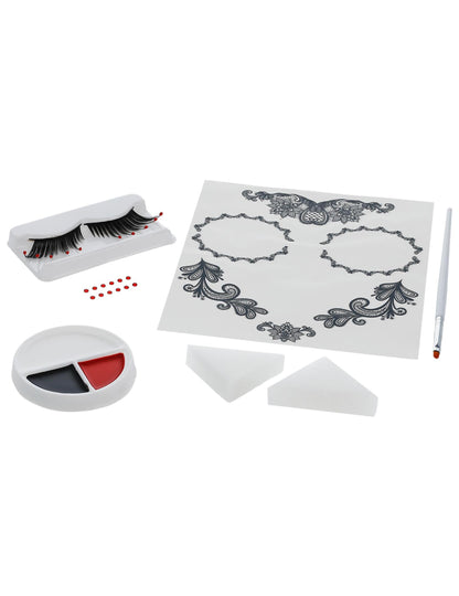 Kit de machiaj glamour cu genele false și bijuterii Dia de los Muertos