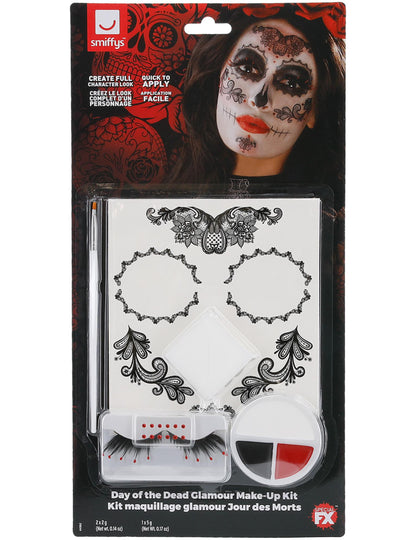 Kit de machiaj glamour cu genele false și bijuterii Dia de los Muertos