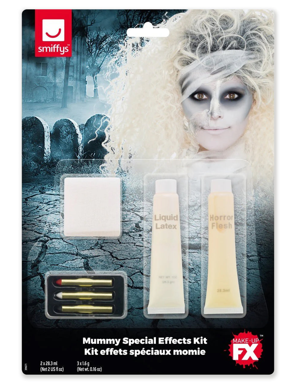 Packaging et contenu du kit maquillage momie