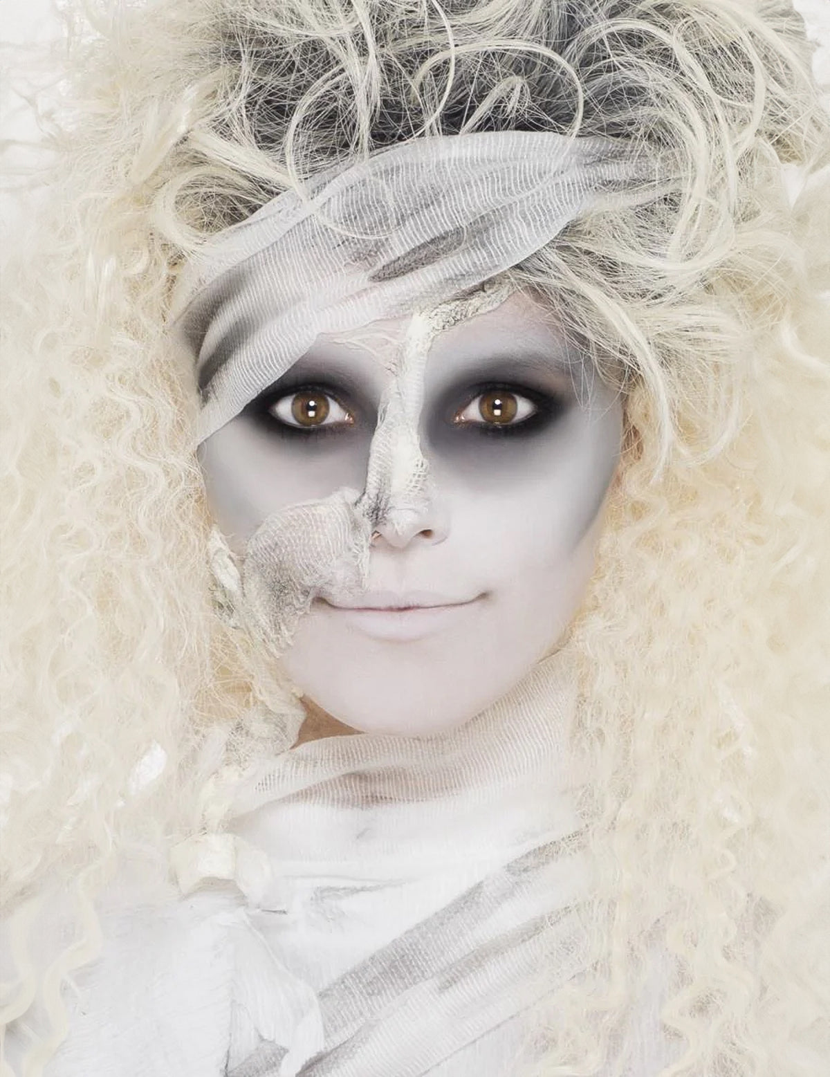 Kit maquillage momie pour adulte gris et blanc avec bandages