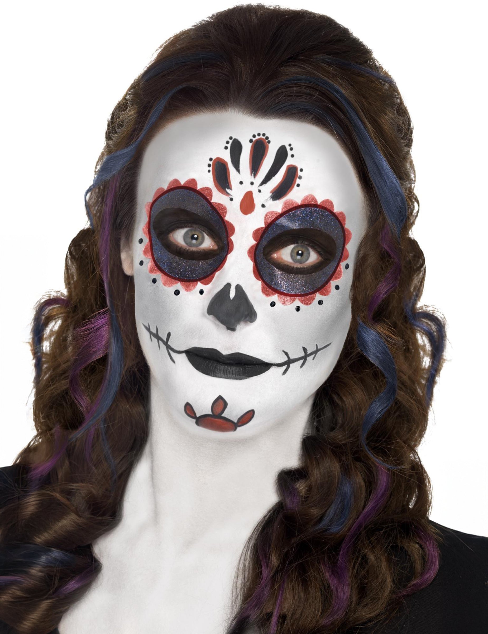 Kit de machiaj schelet colorat pentru adult alb, roșu și negru